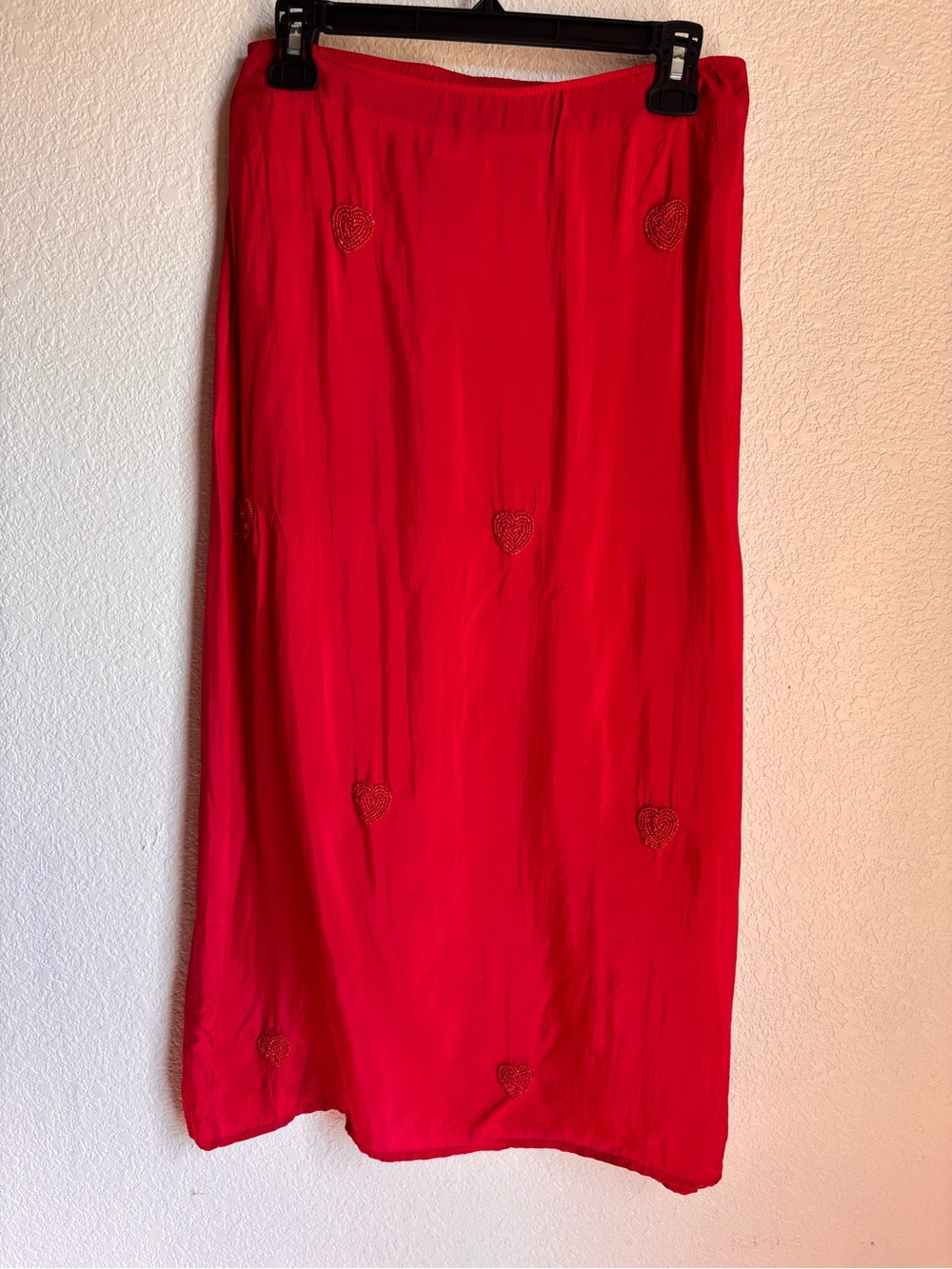 a new day Red Maxi Skirt with Heart Embroidery Small